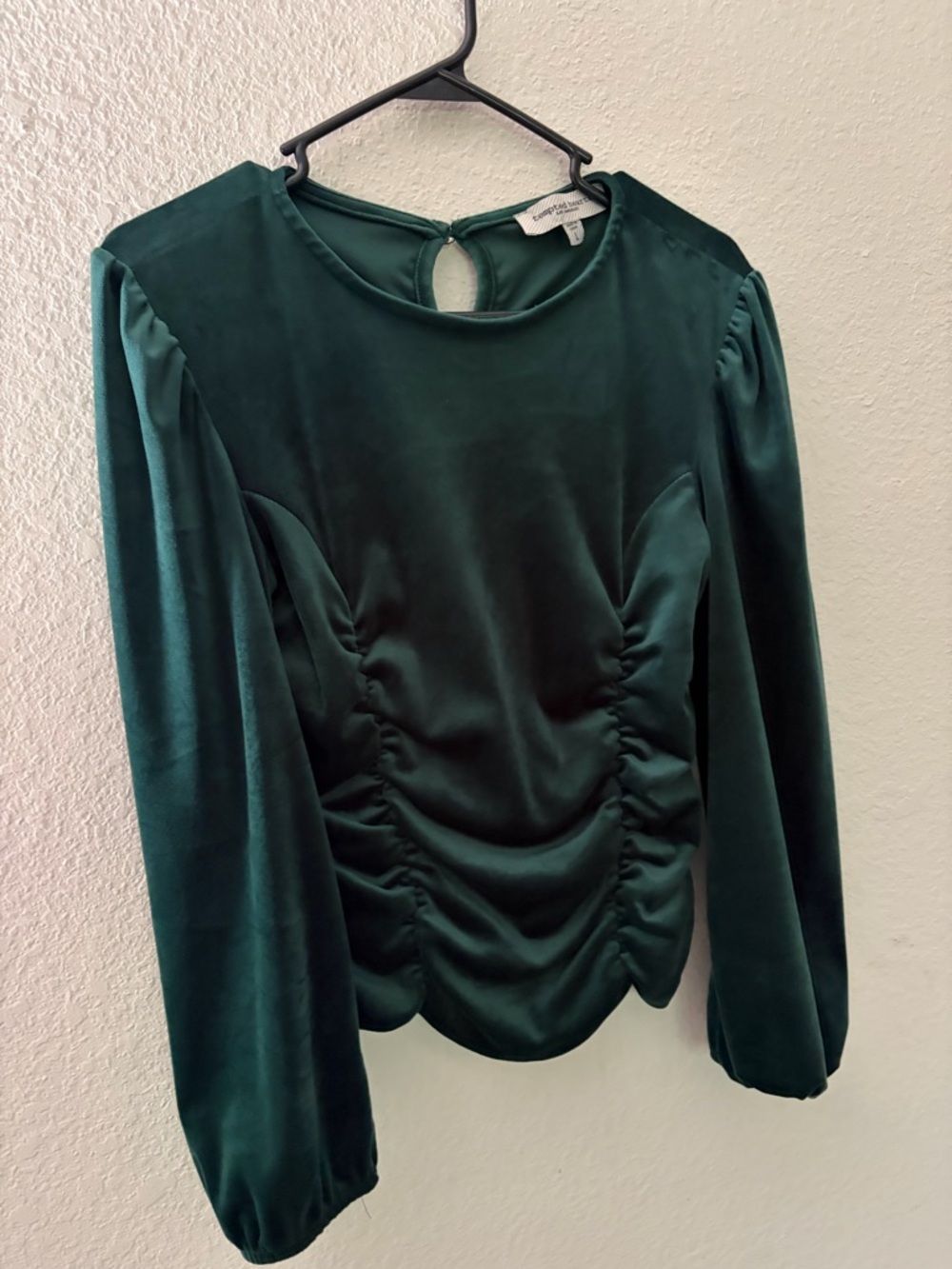 Tempted Deep Emerald Velvet Ruched Long-Sleeve Top